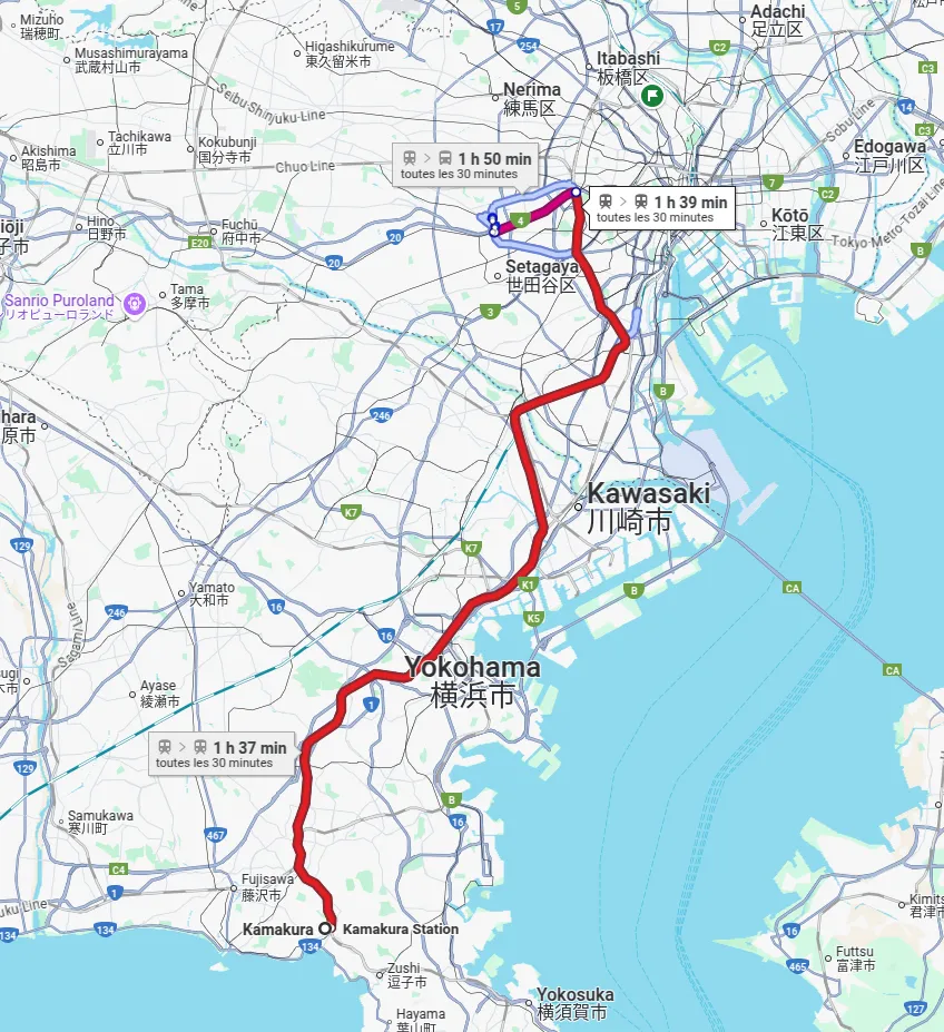 Itinéraire en train de Tokyo à Kamakura
