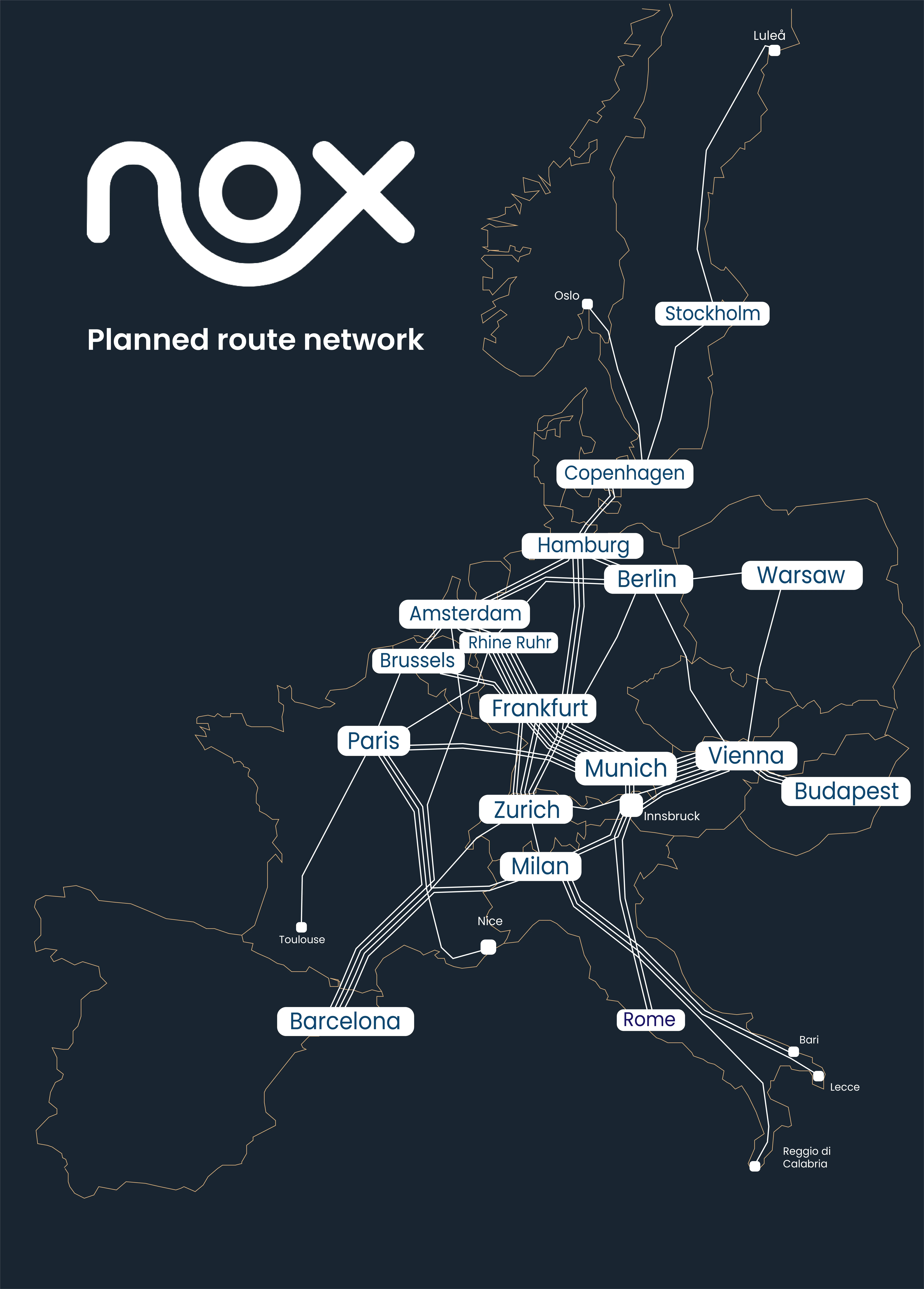 Carte des trains de nuit Nox Mobility