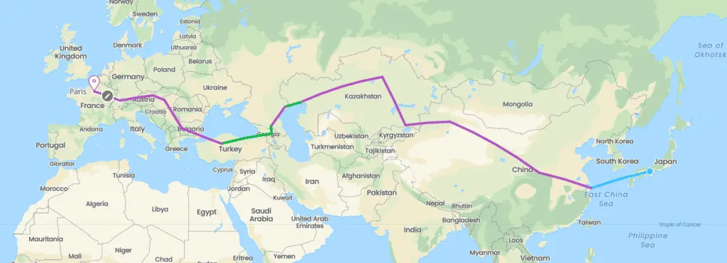 Itineraire france japon bis