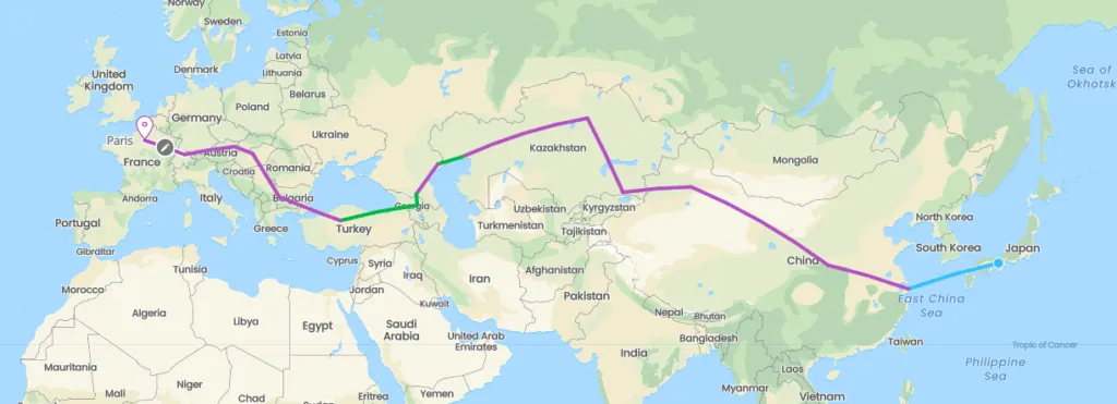 Itineraire france japon bis